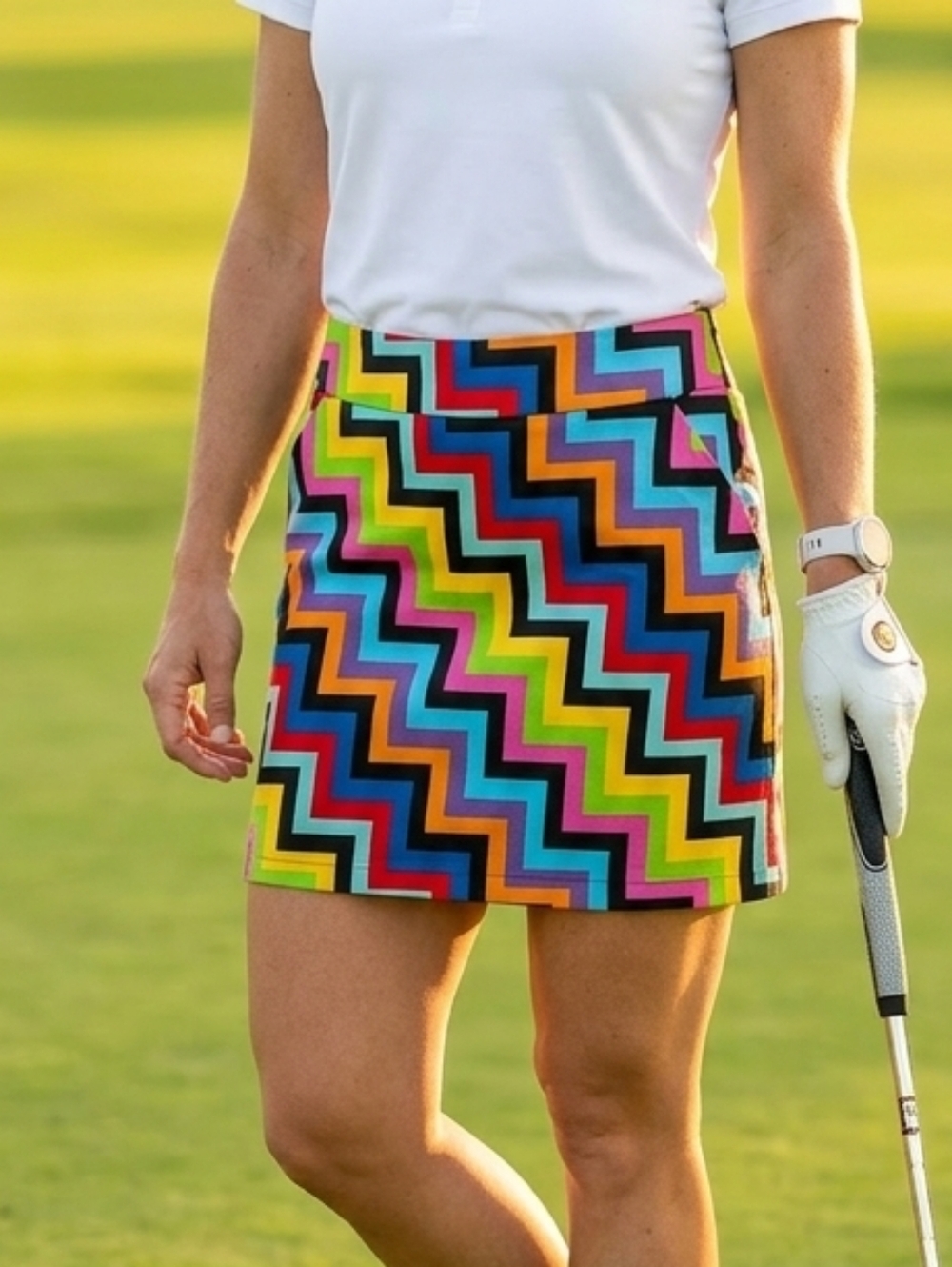 Loudmouth Ladies Zigzag Skort - Rainbow Geometric Golf/Tennis Skirt - Size 2